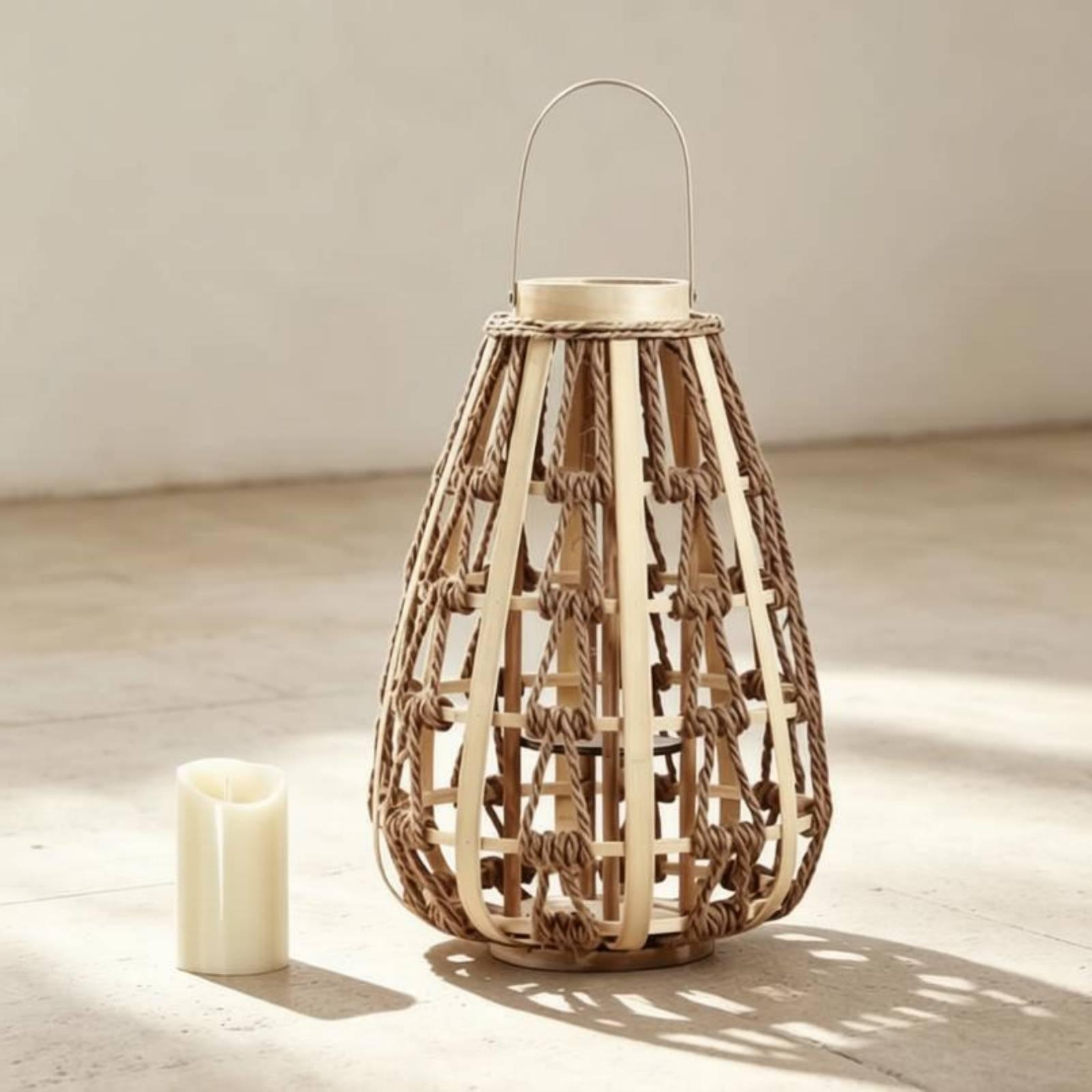 Candle Holder Decor - Natuurlijke houten touwlantaarn kaarsenhouder, handgemaakt druppelvormig