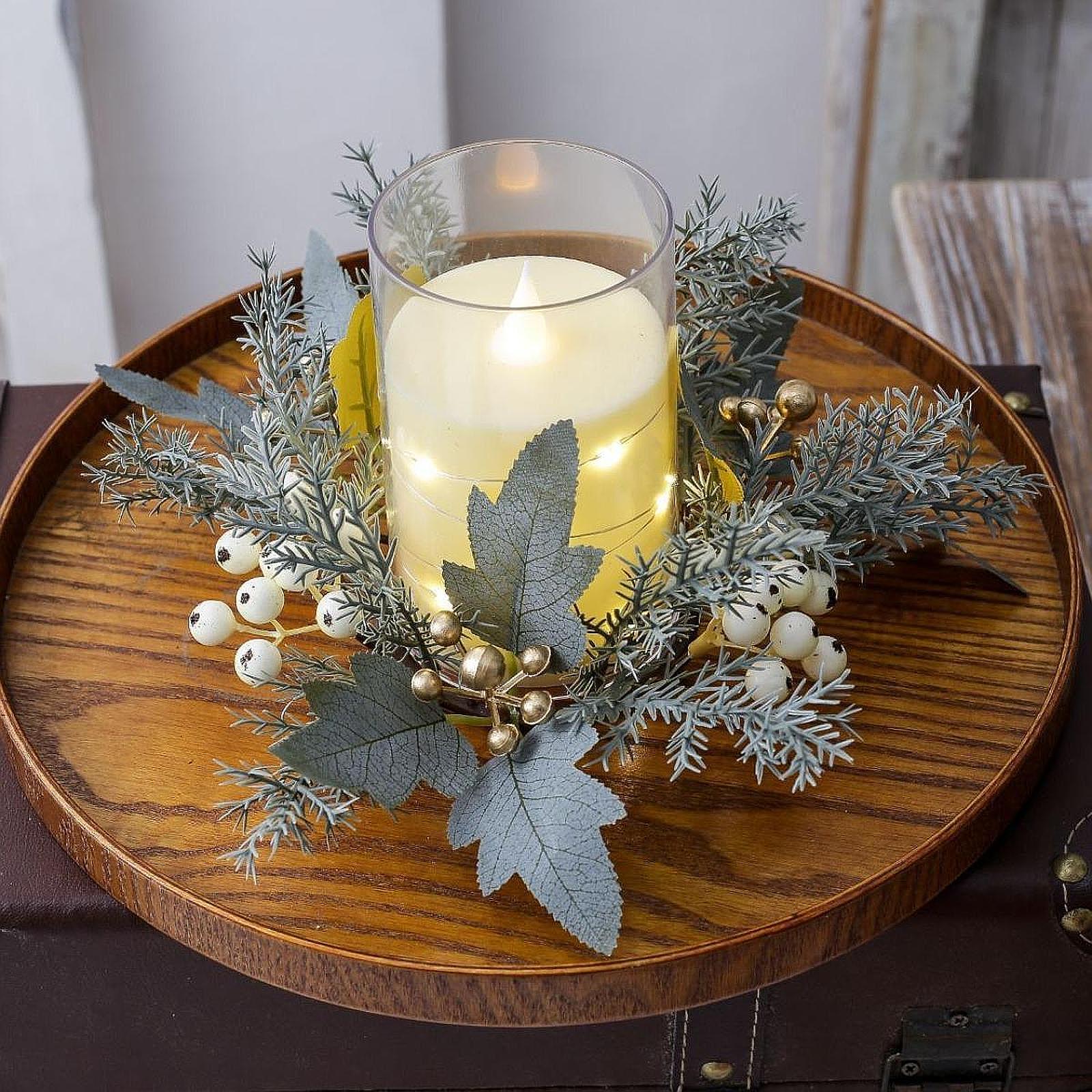 Candle Holder Decor - Handgemaakte kunstbloemenkaarskrans voor feestelijke tafeldecoratie, PP-slingerring