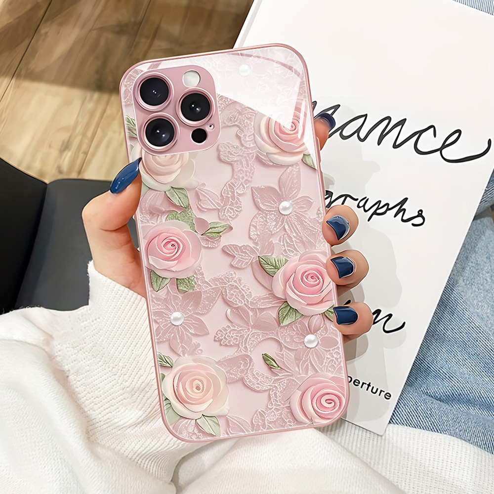 Vase Decor - Roze Bloemen Gehard Glas Telefoonhoesje voor